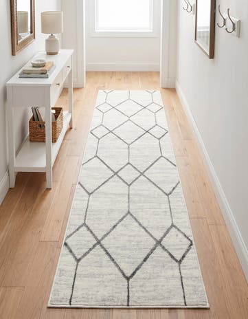 White Lattice Trellis Runner Rug