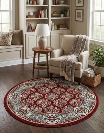 Burgundy Nain Design Round Rug