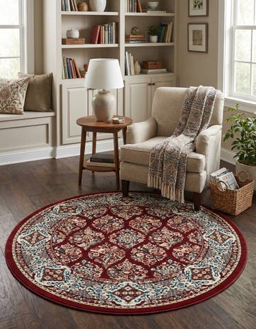 Burgundy Nain Design Round Rug