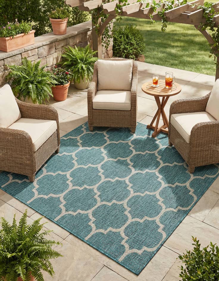 Detail image of 5' 3 x 5' 3 Easy-Clean Trellis Indoor / Outdoor Square Rug