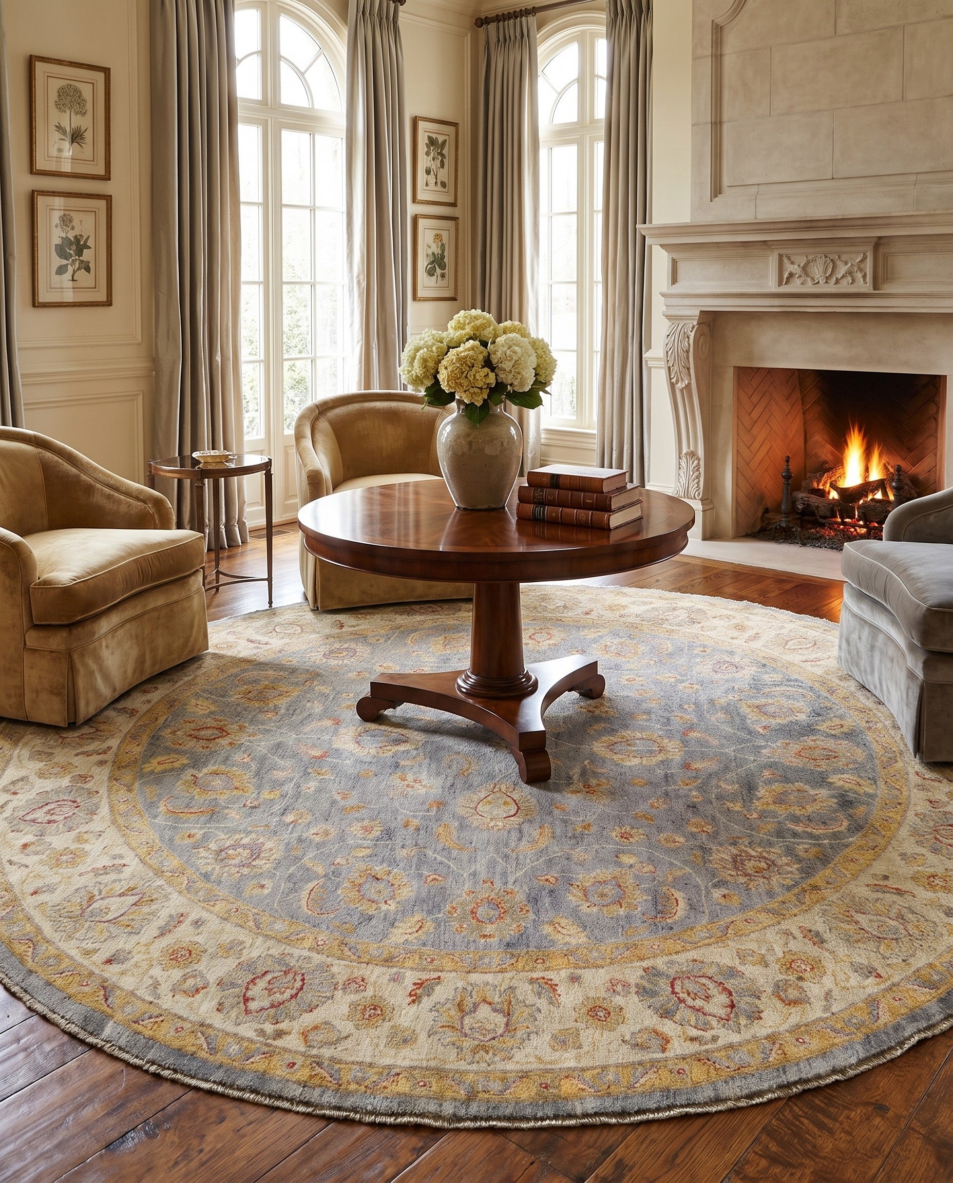 8' 1 x 8' 2 Hand Knotted Pershawar Ziegler Round Rug