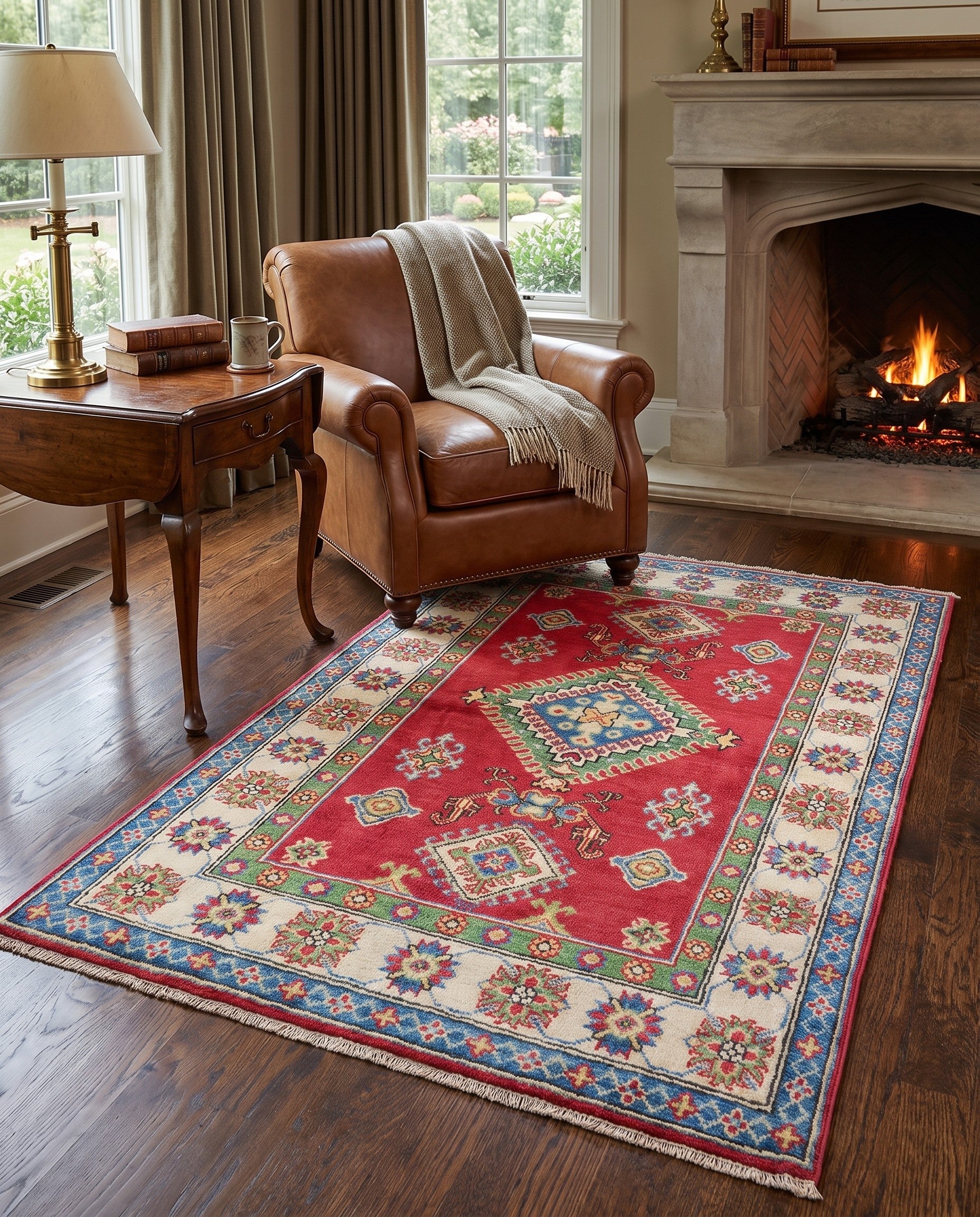3' 5 x 4' 11 Hand Knotted Kazak Rug