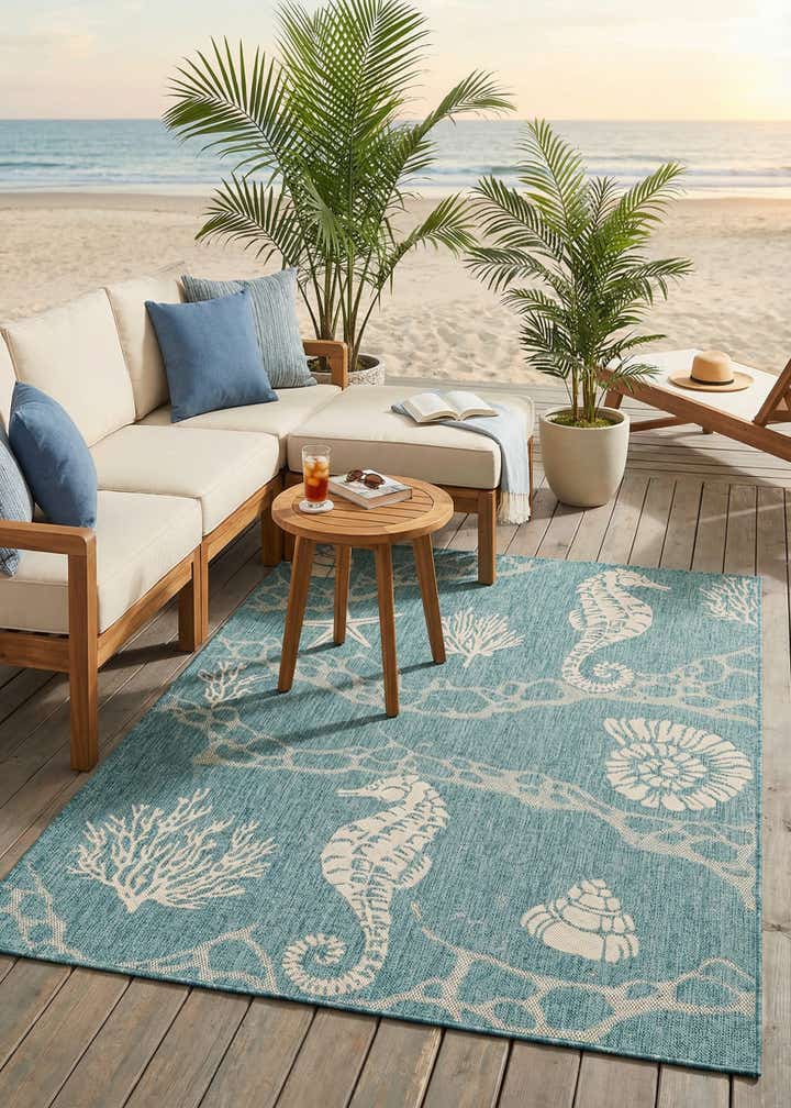 5' 3 x 7' Easy-Clean Coastal Indoor / Outdoor Rug