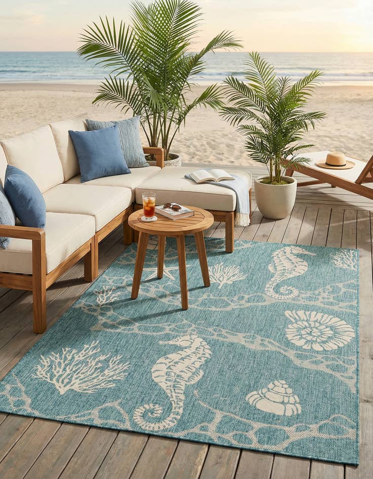 Detail image of 5' 3 x 7'  Washable Coastal Indoor / Outdoor Rug