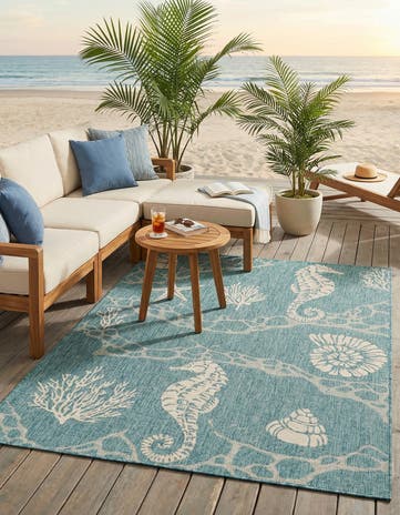 5' 3 x 7' Easy-Clean Coastal Indoor / Outdoor Rug