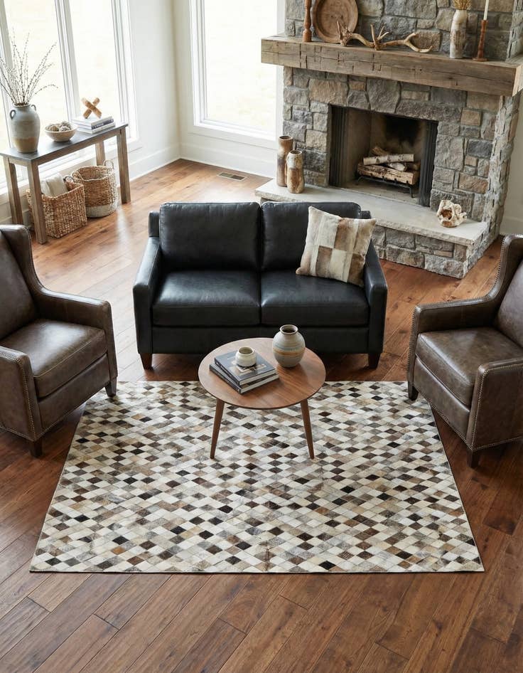 Detail image of 4' 7 x 6' 7 Cowhide Stocks Rug
