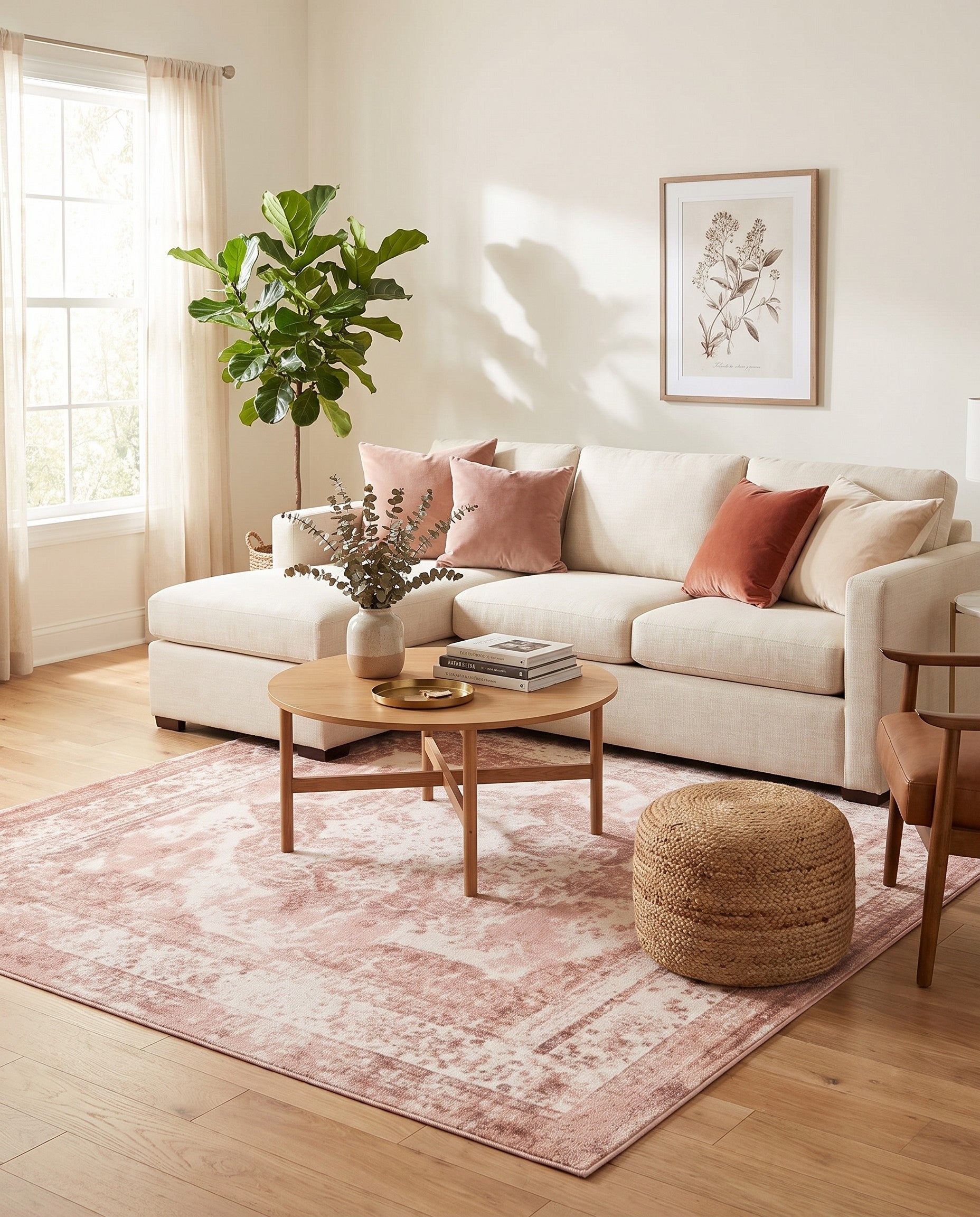 Rose Pink and Ivory Monte Carlo Square Rug