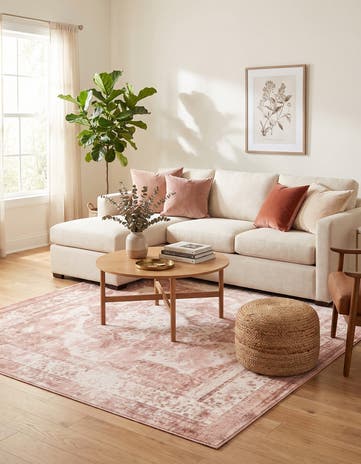 Rose Pink and Ivory Monte Carlo Square Rug
