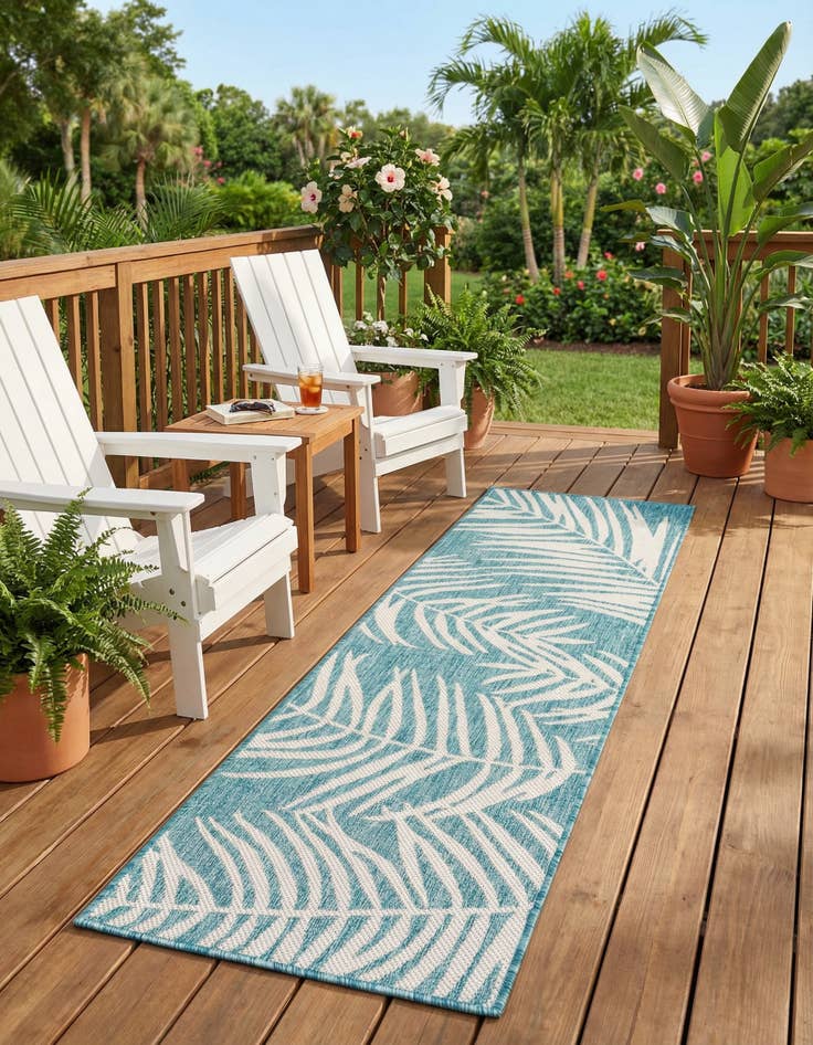 Detail image of 2' x 6' Washable Botanical Indoor / Outdoor Runner Rug