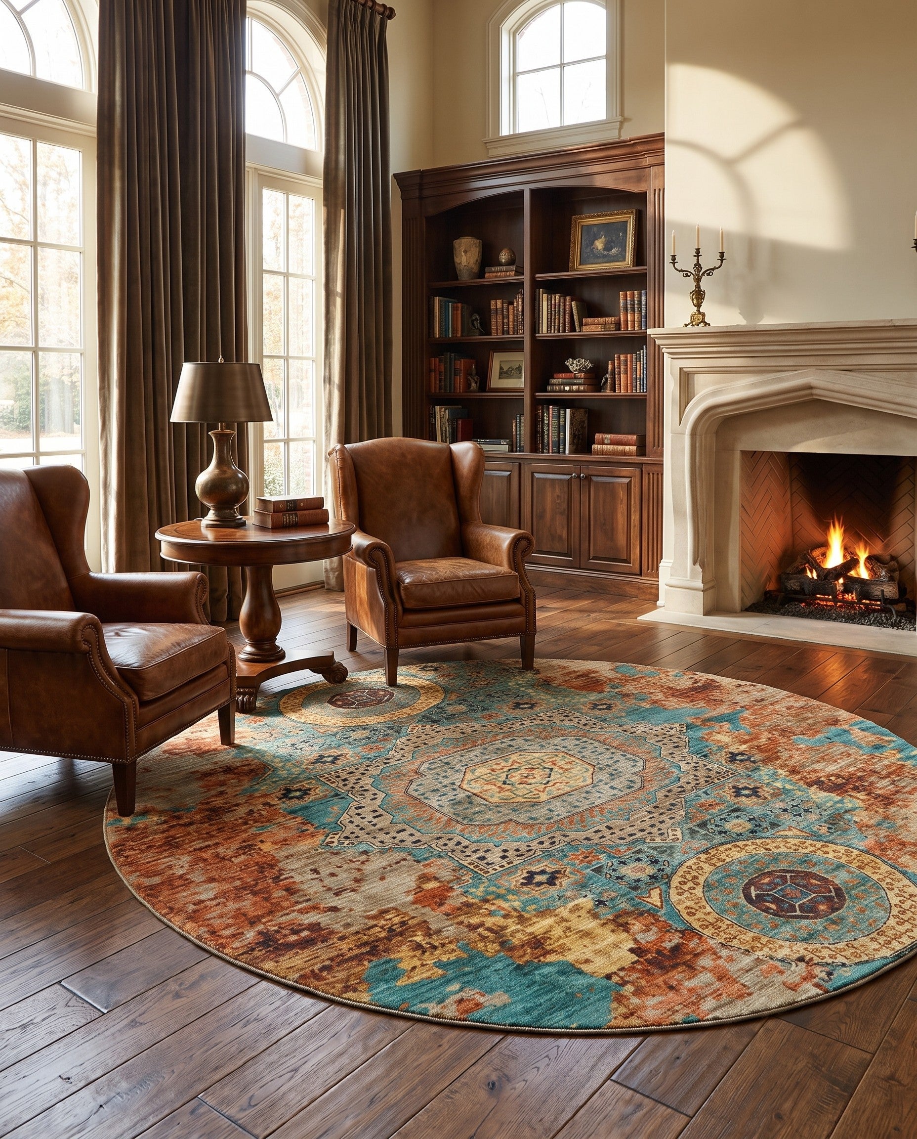 9' 7 x 9' 7 Hand Knotted Mamluk Ziegler Round Rug