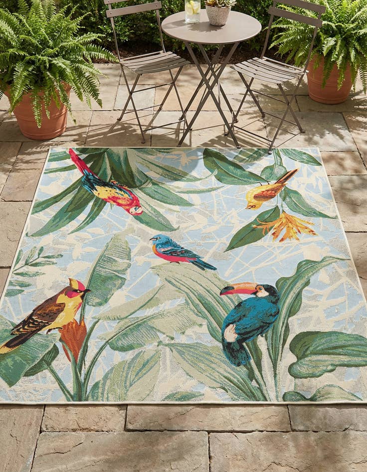 Detail image of 5' 3 x 5' 3 Washable Botanical Indoor / Outdoor Square Rug