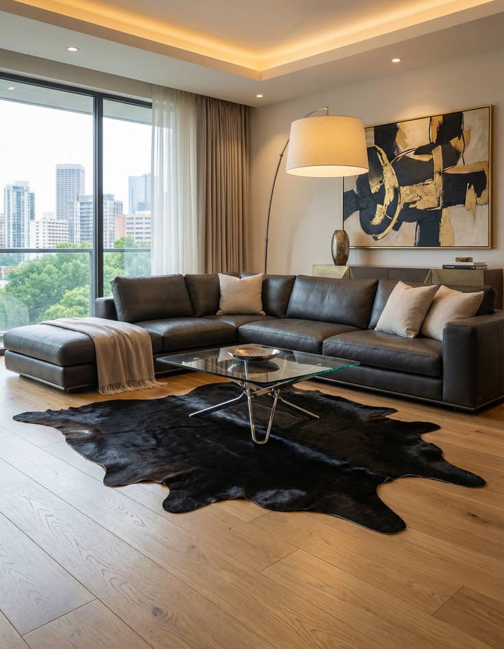 Detail image of 6' 4 x 6' 5 Cowhide Leather Square Rug