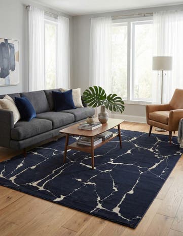 Navy Blue and Silver Vogue Geo Rug