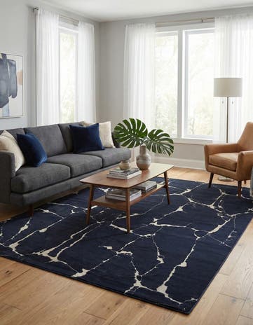 Navy Blue and Silver Vogue Geo Rug