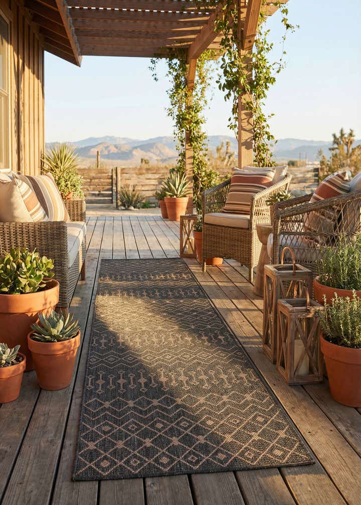 2' 7 x 10' Easy-Clean Trellis Indoor / Outdoor Runner Rug