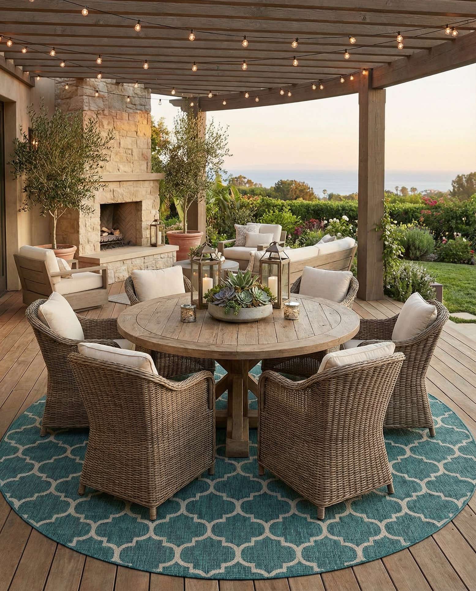 12' x 12' Easy-Clean Trellis Indoor / Outdoor Round Rug