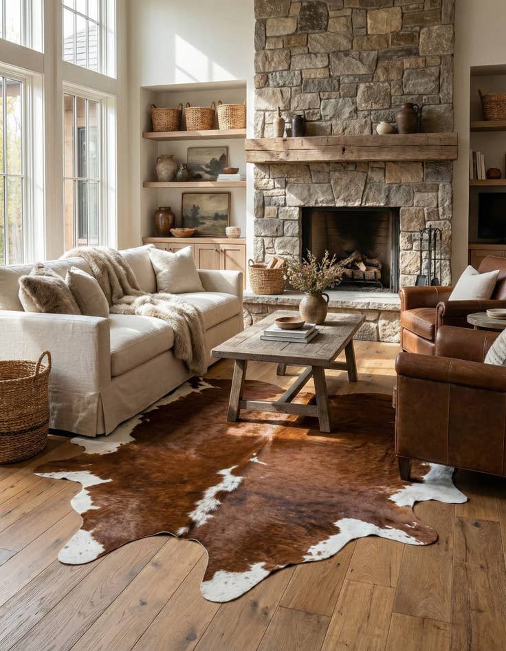 Detail image of 6' 11 x 7' 1 Cowhide Leather Square Rug