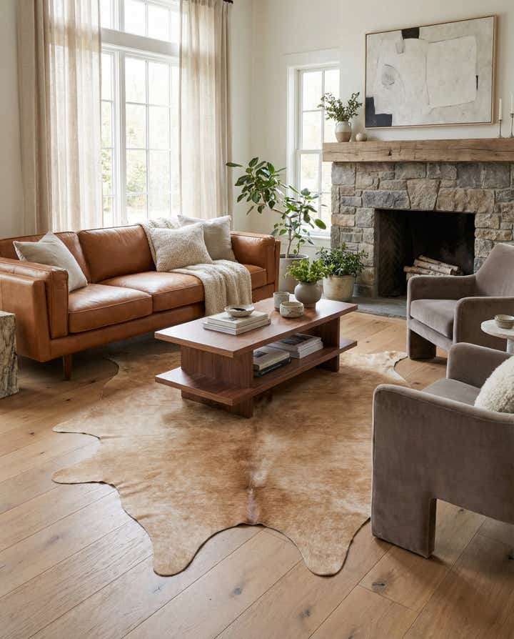 5' 5 x 6' 5 Cowhide Leather Rug