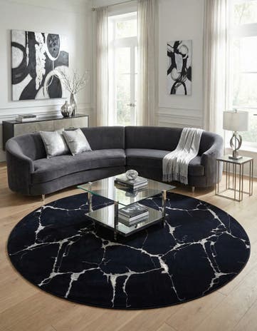 Navy Blue and Silver Vogue Geo Round Rug