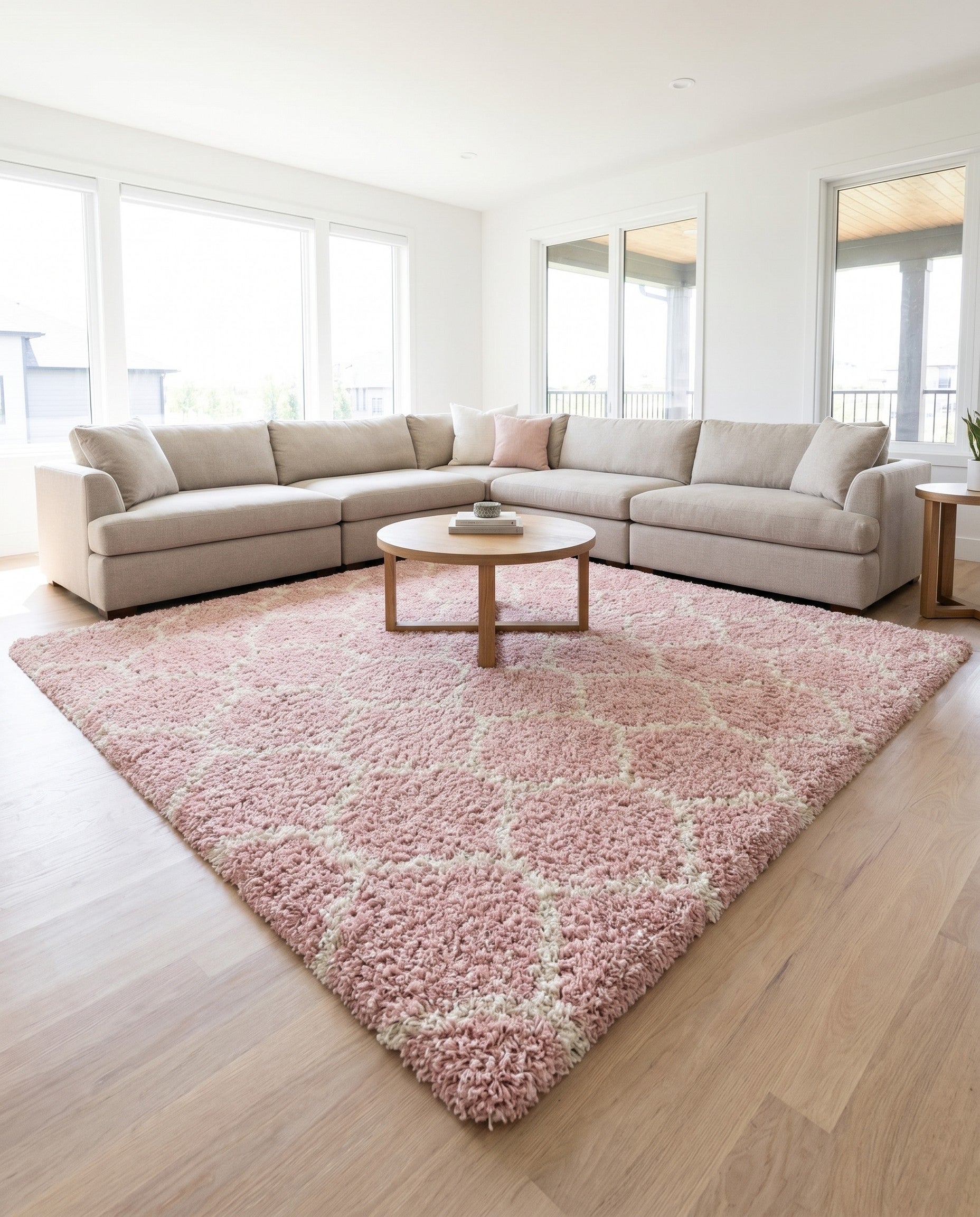 Light Pink Trellis Shag Square Rug