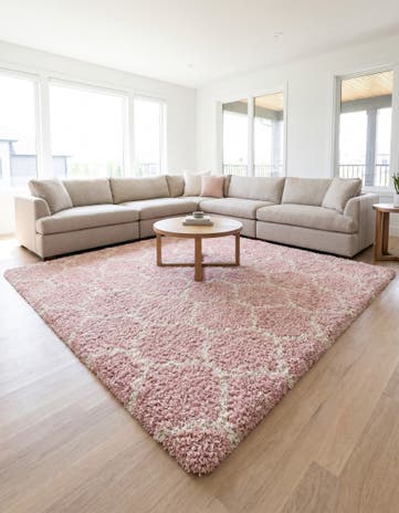 Light Pink Lattice Shag Square Rug