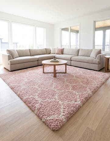 Light Pink Lattice Shag Square Rug