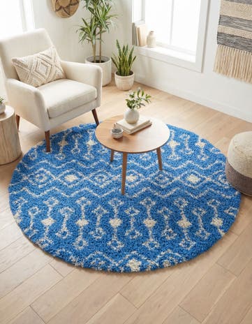 Periwinkle Blue Moroccan Trellis Shag Round Rug