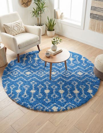 Periwinkle Blue Moroccan Trellis Shag Round Rug
