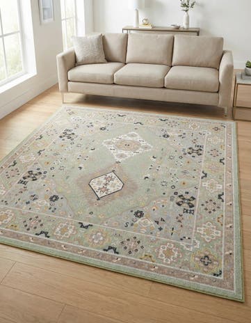 Light Green Kamala Washable Square Rug