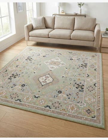 Light Green Kamala Washable Square Rug