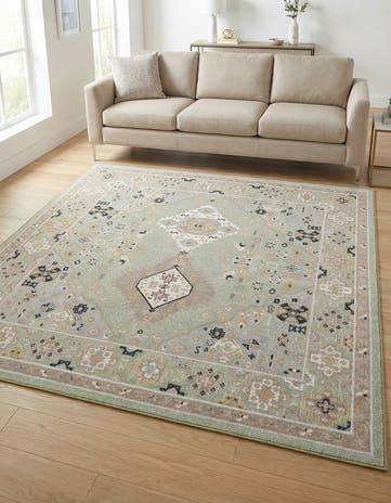 Light Green Kamala Washable Square Rug