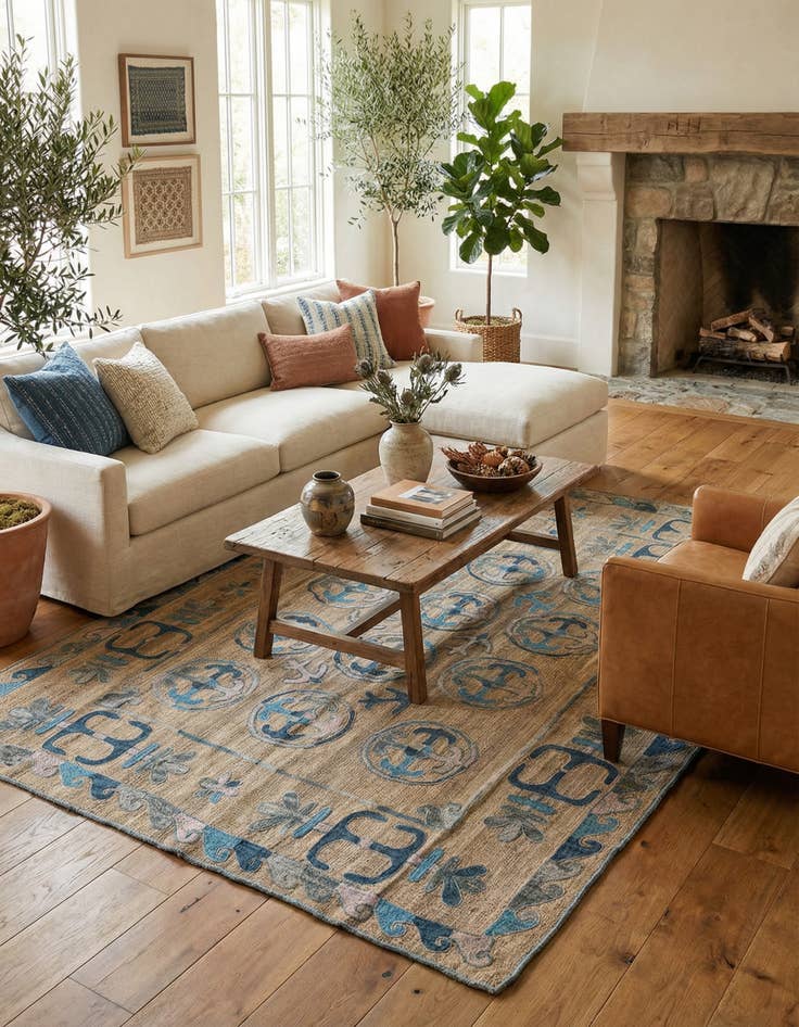 Detail image of 5' 6 x 6' 8 Hand Knotted Kilim Suzani Wool Square Rug