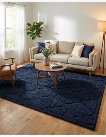 Navy Blue Lattice Shag Rug