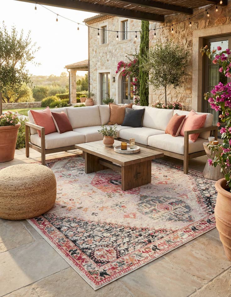 Detail image of 10' x 10'  Washable Traditional Indoor / Outdoor Square Rug