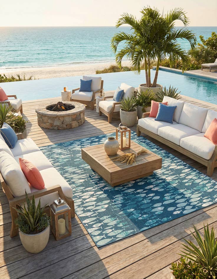 Detail image of 9' x 12' Washable Coastal Indoor / Outdoor Rug