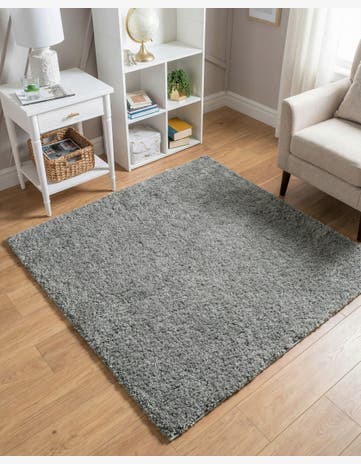 Cloud Gray Soft Solid Shag Square Rug