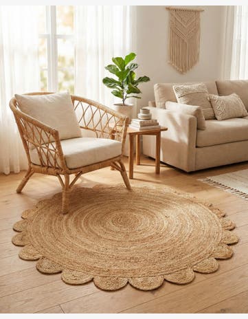 5' 1 x 5' 1 Hand Woven Scallop Braided Jute Round Rug