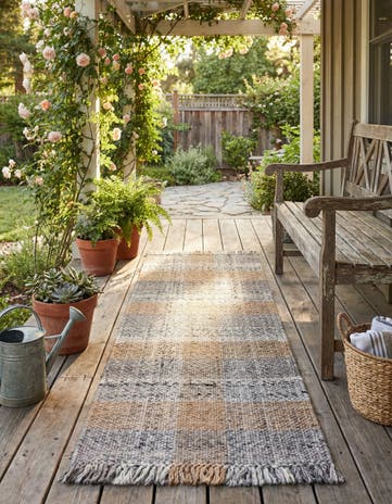 Desert Gray Easy-Clean Eco Plaid Washable Indoor / Outdoor Runner Rug