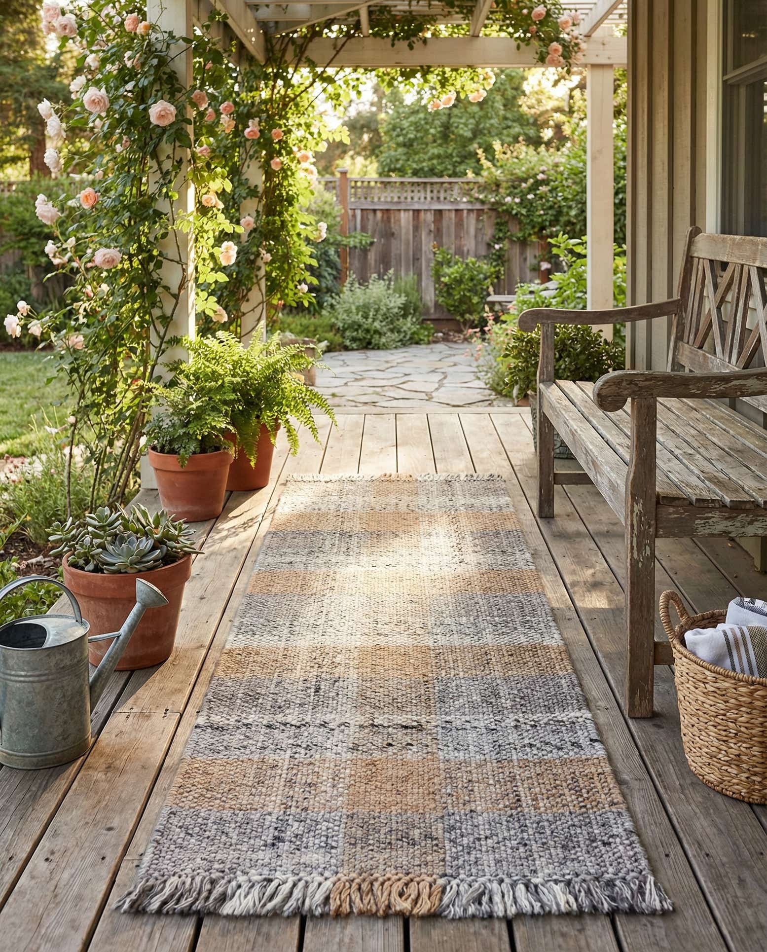 2' x 6' 1 Easy-Clean Eco Plaid Washable Indoor / Outdoor Runner Rug