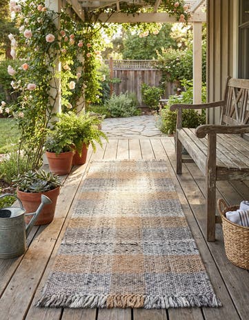 Desert Gray Easy-Clean Eco Plaid Washable Indoor / Outdoor Runner Rug
