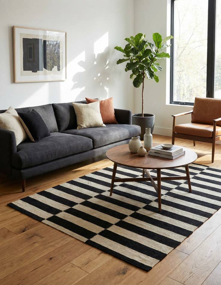 Detail image of 3' 6 x 4' 8 Hand Woven Kilim Modern Wool Rug