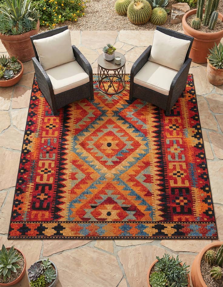 Detail image of 6' x 6' Washable Tribal Indoor / Outdoor Square Rug