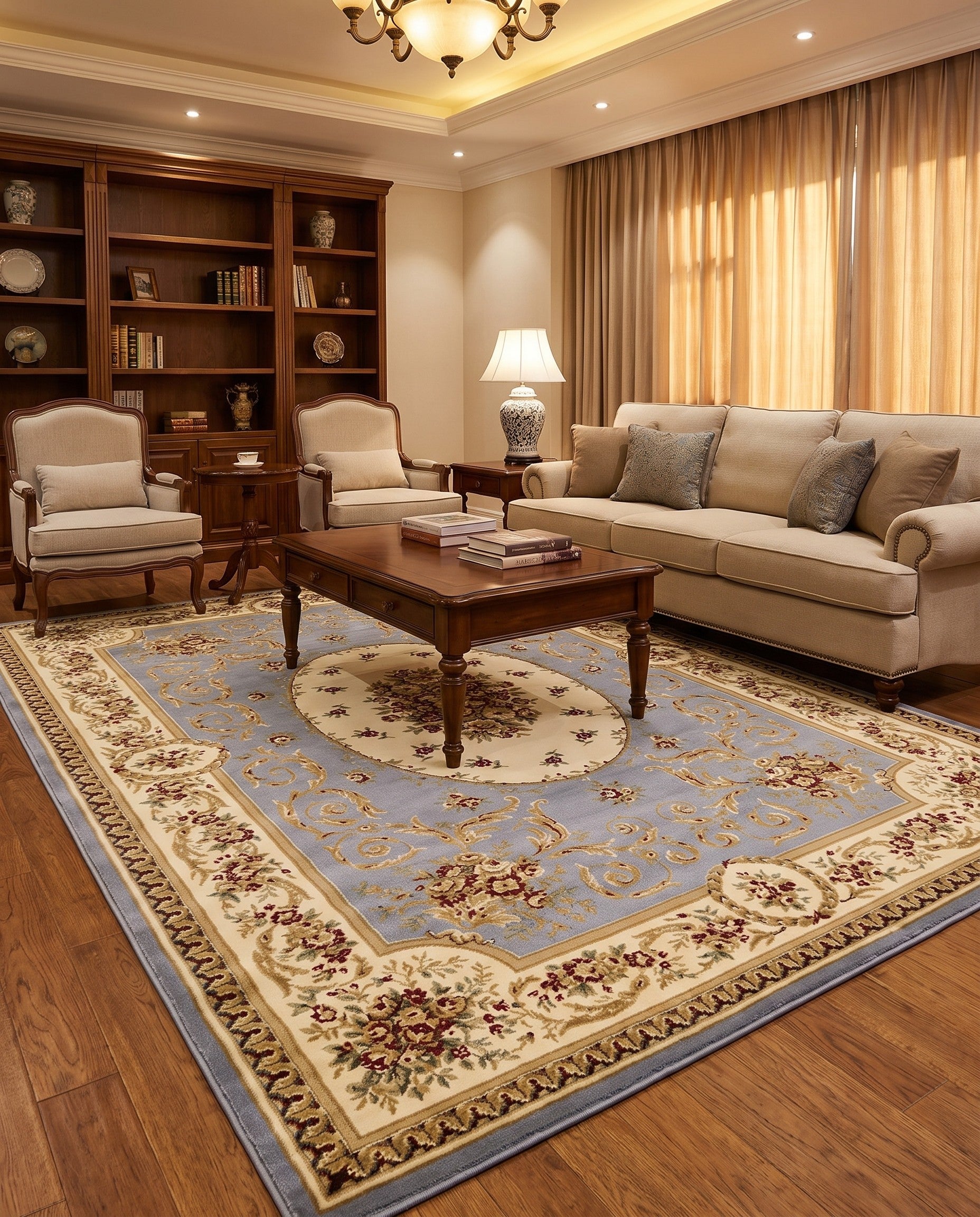 Light Blue Classic Aubusson Rug