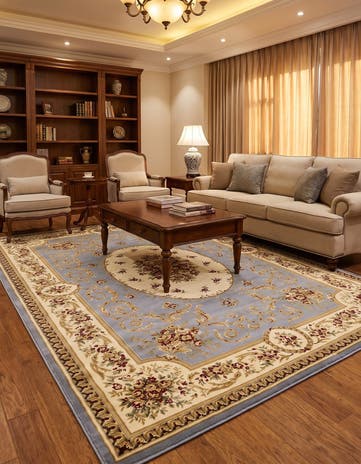 Light Blue Classic Aubusson Rug