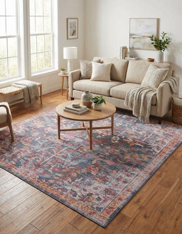 Navy Blue Washable Maahru Square Rug