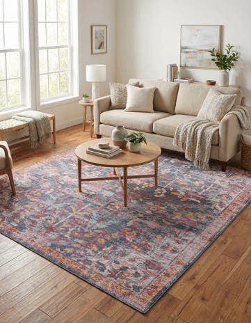 Navy Blue Washable Maahru Square Rug