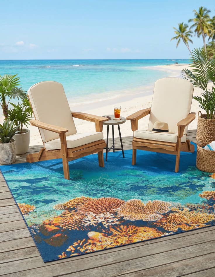 Detail image of 5' 3 x 8' Washable Coastal Indoor / Outdoor Rug