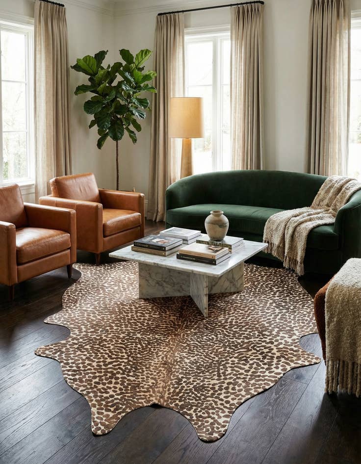 Detail image of 6' 5 x 7' Cowhide Leather Square Rug