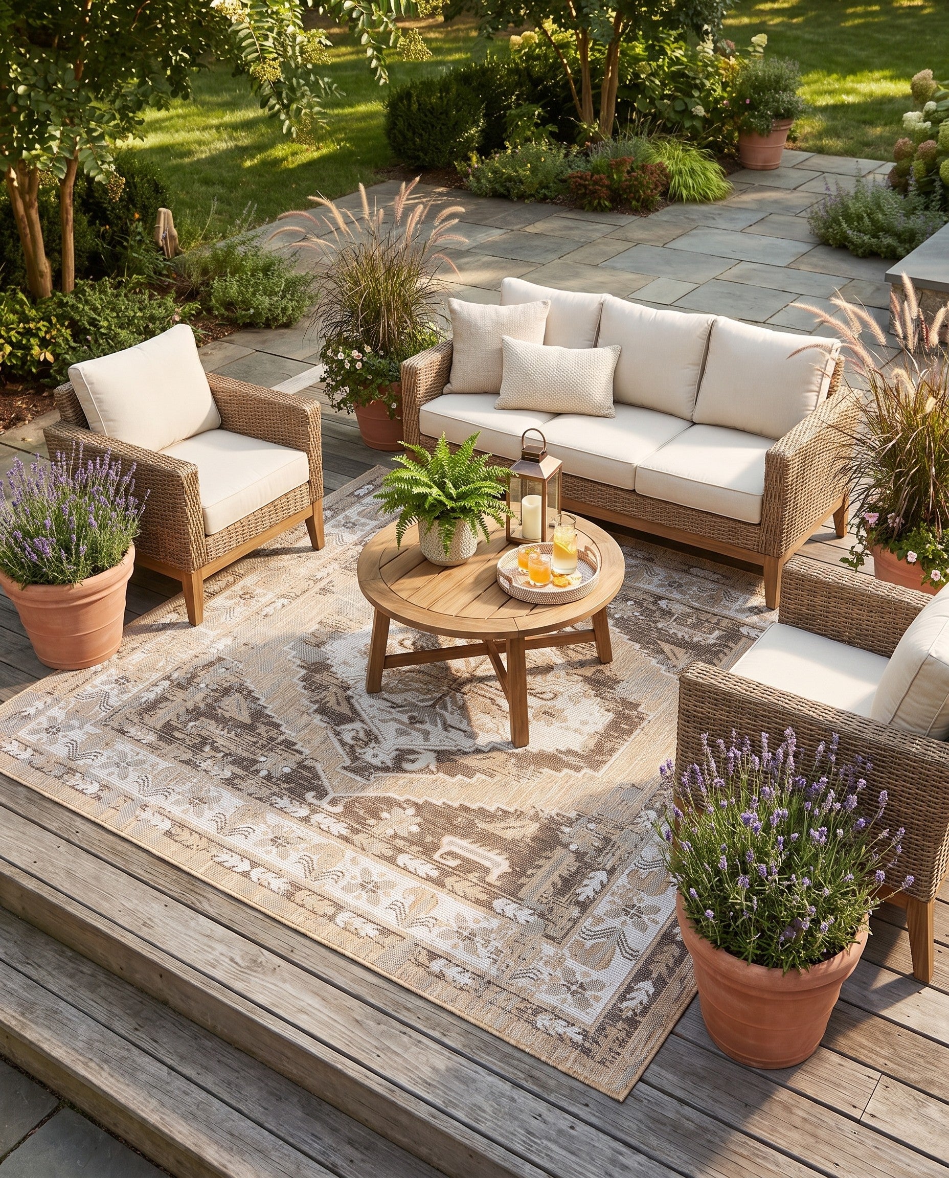 240cm x 240cm Easy-Clean Traditional Indoor / Outdoor Square Rug