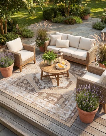 240cm x 240cm Easy-Clean Traditional Indoor / Outdoor Square Rug